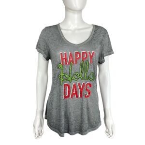 Rocker Girl Ladies Fitted Happy Holla Days Christmas Yuletide V-Neck Tee
